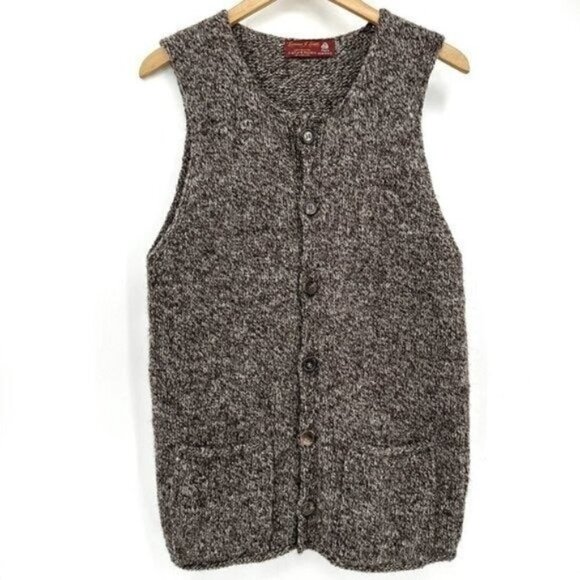 Laurence J. Smith Shetland Irish Wool Brown Button Front Sweater Medium Vest